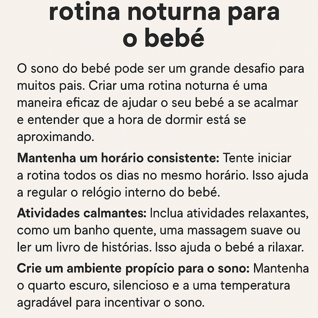 rotina noturna para o bebê
