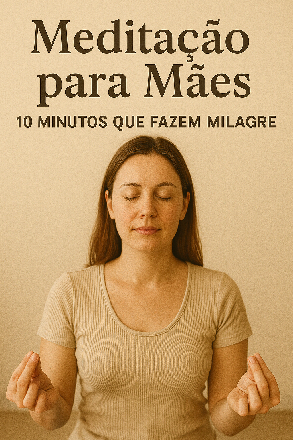 Mãe sentada em posição de meditação com os olhos fechados, em um ambiente calmo, transmitindo paz e serenidade